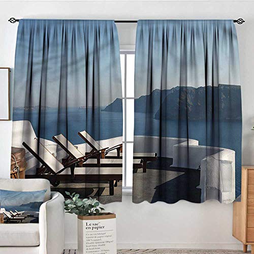 familytaste Travel,Modern Kids Curtain Sunlounger Terrace Santorini 104"x84" Decorative Curtains for Iving Room