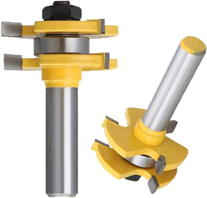 Tongue and Groove Set,Router Bit Set,Wood Door Flooring 3 Teeth Adjustable,1/2 Inch Shank T Shape Wood Milling Cutter Woodworking Tool (2Pcs)