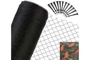 JUNFLYING 10x10 Ft Pond Netting for Leaves, 1/2 in Fine Mesh, Strong Woven Koi Fish Net Cover, Against Birds, Cats & Predators, Stakes Included