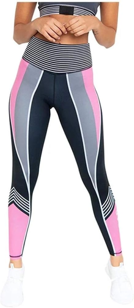 Legging Brésilien Estação Fit - Jaune Rose Néon Noir - Taille M - Gym Pilates