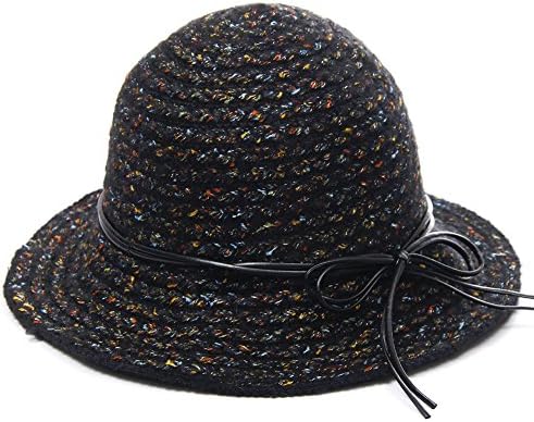 Santiagoana Wide Brimmed Wool Colored Thread Hat Warm Women Packable Bucket Hats (Black)