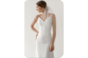 Latious Fingertip Wedding Veils White 1 Tier Bridal Veil for Brides and Women