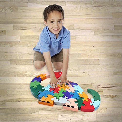 Wooden Blocks Jigsaw Puzzles丨SAFE, ECO-FRIENDLY, TWO SIDES - English Letter & Numbers Puzzles丨Good Preschool Educational Toys For Toddlers Kids Boys Girls,Christmas Gift Toys - M&H (Dinosaur)