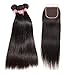 LONG YAO Brazilian Straight Virgin Hair 3 Bundles with Closure 4 X 4 Lace Closure with Bundles 100% Virgin Human Hair Extensions Weave weft Natural Color (18 20 22 W 16 Closure)