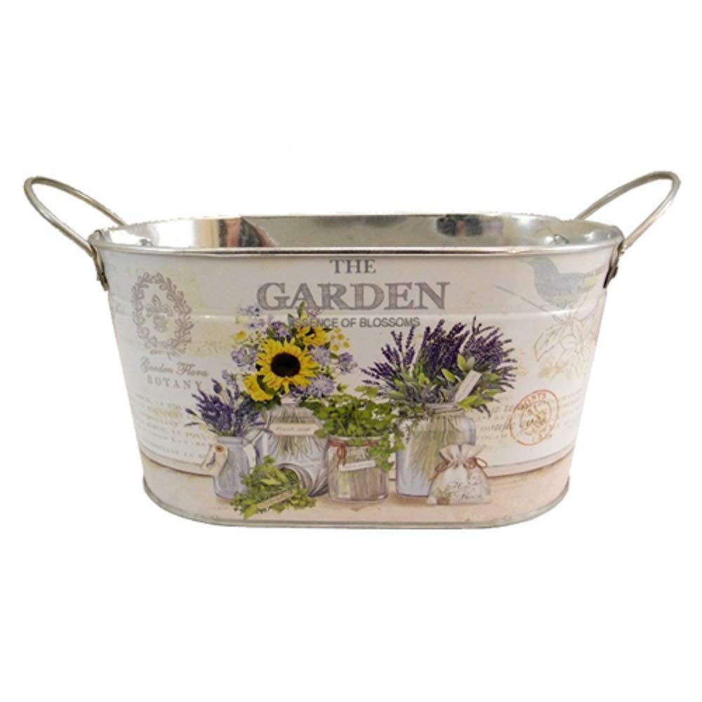 Florist Supplies Metal Flower Plant Herb Bulb Pot Planter Trough Cream Lavender Sunflowers Herbs Design Garden 22cm x 14cm