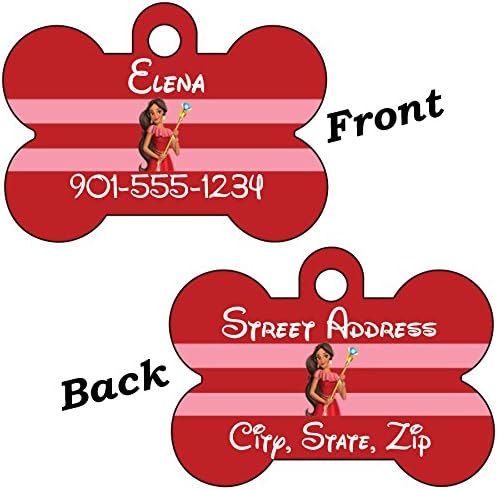Disney Princess Double Sided Pet Id Tag for Dogs &amp; Cats Personalized With 4 Lines of Text (Elena)