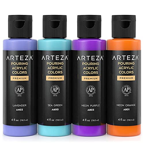 ARTEZA Acrylic Pouring Paint Set, 4 Orchid Colors, 4 oz Bottles, High