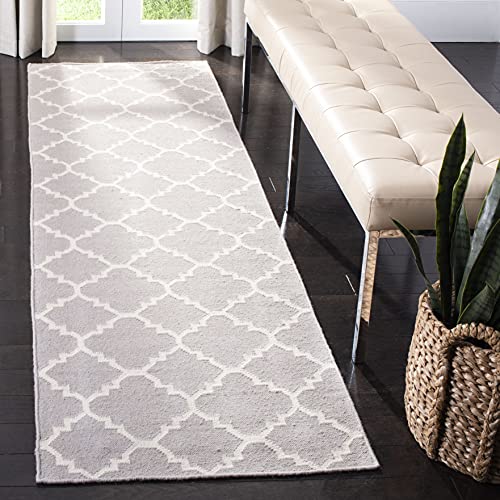 SAFAVIEH Dhurries Collection Runner Rug - 2'6" x 14', Grey & Ivory, Handmade Fl…