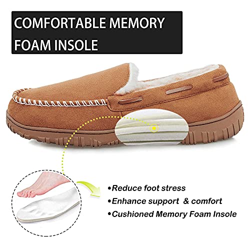 festooning Mens Slippers Moccasins Slip on Memory Foam House Slipper Shoes Beige Size 9