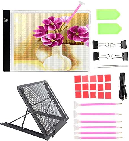 A4 LED Light Box Tracer Portable Light Tracing Pad Board Tablet for Diamond Painting Artists Drawing Sketching Animation with Stands Clips