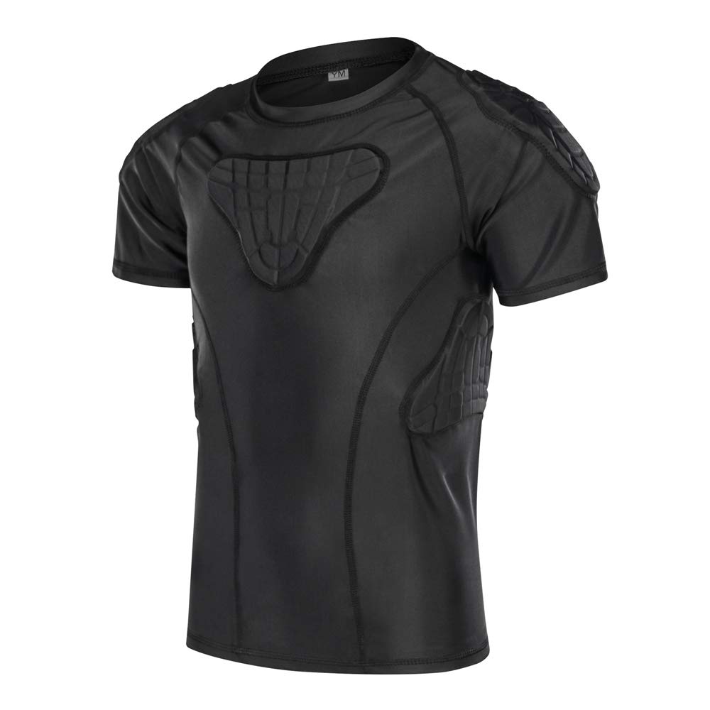 DGYAO Padded Compression Shirt Top Rib Back Protector Tee shirt Underware for Rugby Football Cycling Tennis Youth Boys Black Small