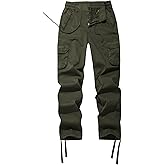 FOURSTEEDS Women's Mid Rise Drawstring Elastic Waist Multi-Pocket Outdoor Sport Cotton Camping Hiking Cargo Pants