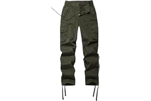 FOURSTEEDS Women's Mid Rise Drawstring Elastic Waist Multi-Pocket Outdoor Sport Cotton Camping Hiking Cargo Pants