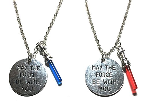 Star Wars May The Force Be With You Blue & Red Lightsaber Set of 2 Pendant Necklaces