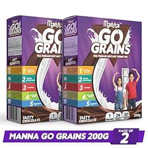 Manna Go Grains – Multigrain Instant Drink Mix – 200g Pack of 2 (400Gm) (Chocolate Flavour)