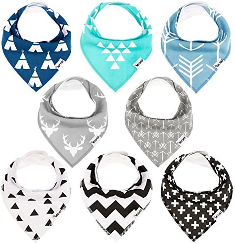 Baby Bandana Drool Bibs for Drooling and Teething, Unisex 8 Pack Gift Set, 100% Organic Cotton Hypoallergenic, Super Absorbent - for Boys and Girls by MiChef