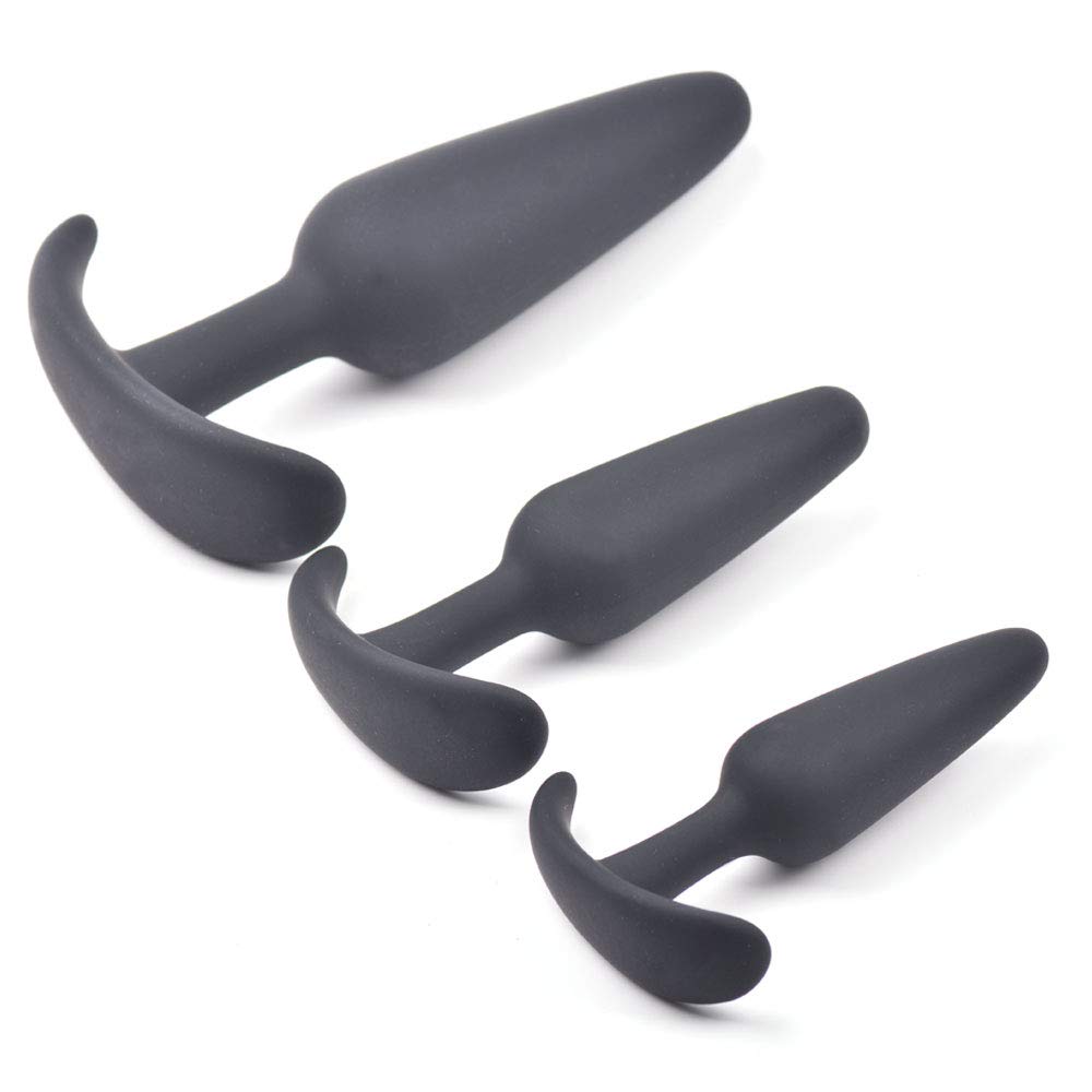 BeHorny Premium Grade Silicone Triple Butt Plug Set, Black