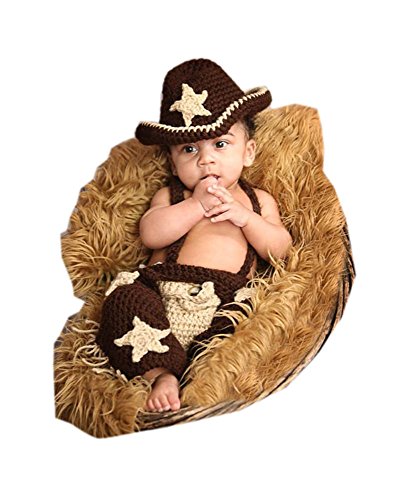 Pinbo Baby Photography Prop Crochet Knitted Cowboy Hat Diaper Pants Overalls