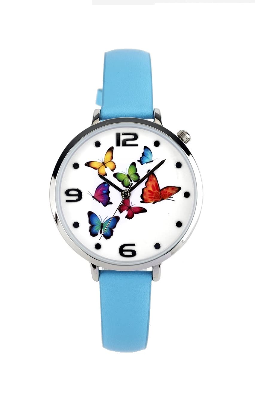 Eton Women's Fashion Watch, Butterfly Print Dial, Dark Aqua Faux Leather - 3291L-BFAQ