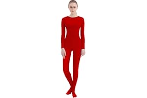 SUPRNOWA Crew Neck Full Body Unitard Spandex Footed/Footless Long Sleeve Bodysuit Unisex