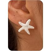 Plenky Gold Earrings for Women - 2 Pairs/1 Pairs 14K Gold/Silver Plated Small Shell, Starfish, Turtle, Seahorse, Octopus, Cicada Stud Earrings Set Summer Beachy Jewelry for Women Gifts