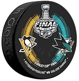 2016 STANLEY CUP FINAL PUCK SAN JOSE SHARKS PITTSBURGH PENGUINS DUELING TEAM
