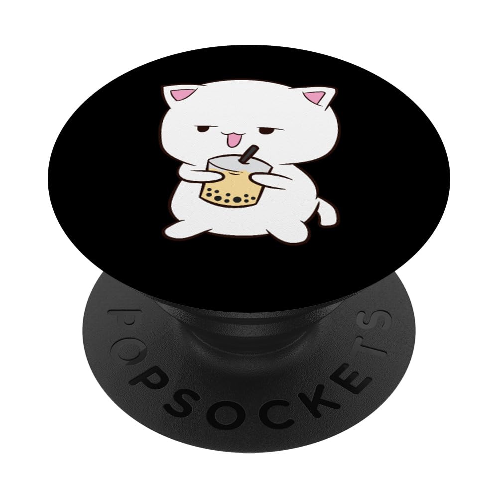 Boba Cat With Boba Tea Cat Drinking Bubble Tea Japanese Cat PopSockets Adhesive PopGrip