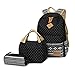 HITOP Geometry Polka Dots Casual Canvas Backpack + Lunch Bags + Pen Case Bags Set (Black)