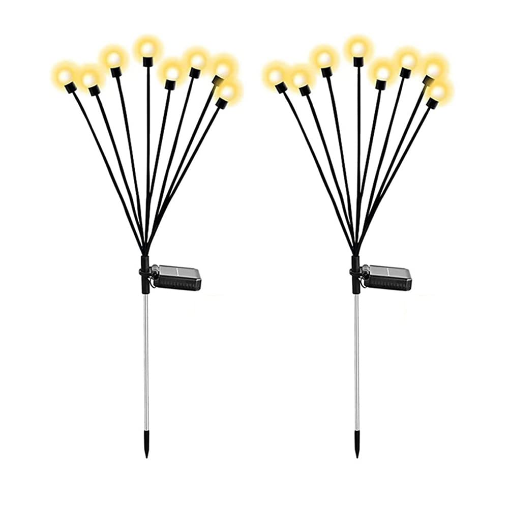 Himrsbuy Solar Lawn Lamp Courtyard Lamp Upgraded 8LED Firefly Lights Solar Outdoor Waterproof, Swaying Lights Decoration, Warm White 2PCS