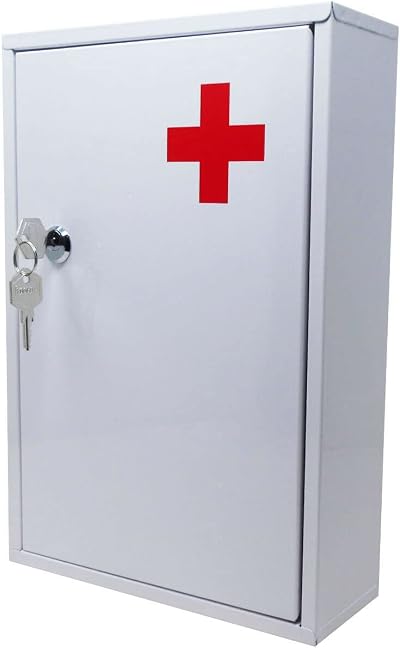 AuraHome Secure Medical Storage Lockable Cabinet White Wall Mounted First Aid