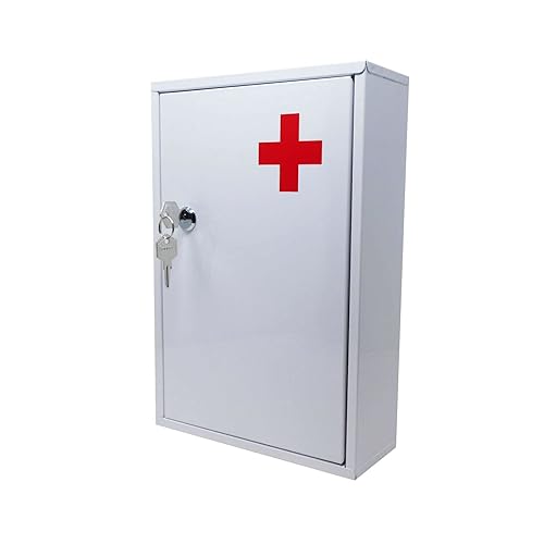 AuraHome® Secure Medical Storage Lockable Box First Aid Medicine Emergency Metal White Gloss Bathroom Cabinet Wall Mounted Safe Secure Medicine & Valuables complete with fixings & 2 keys