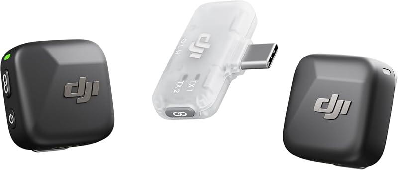 Microfone Mini (2 TX + 1 RX móvel), microfone sem fios para iPhone/Android, ligado e pronto a usar, compacto e leve, emparelhamento entre modelos, cancelamento de ruído