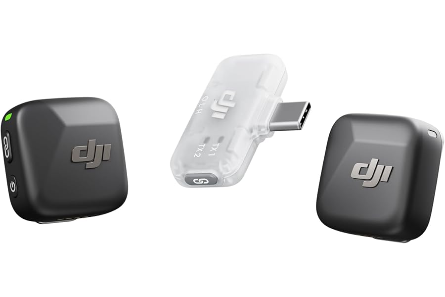 DJI Mic Mini (2 TX + 1 Mobile RX), Wireless Lavalier Microphone for iPhone 17/16/15 & Android/PC/Tablet, Plug-and-Play, 300m