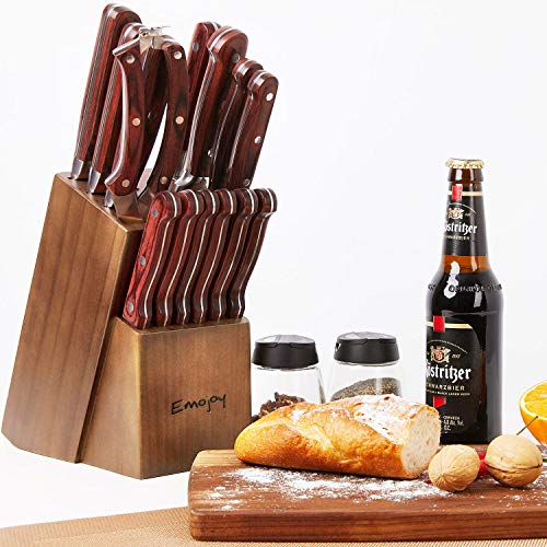 Emojoy Knife Set, 15Piece Kitchen Knife Set with Block Wooden, Manual