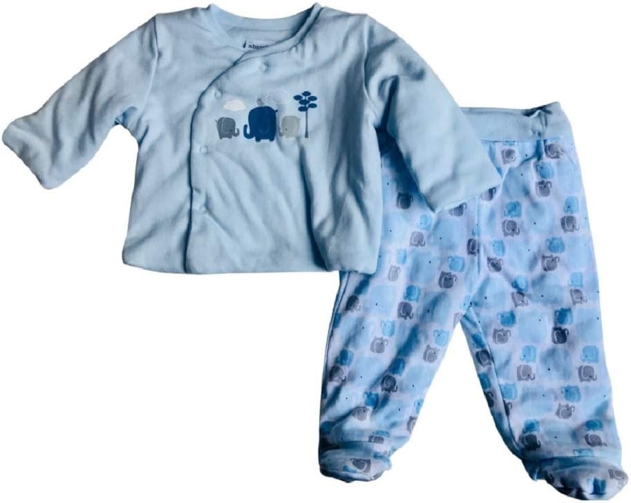 Baby Boy's Blue Elephant 2-Piece Set with Long Sleeve Top and Footie Bottoms (Blue Elephant, 3 Months)
