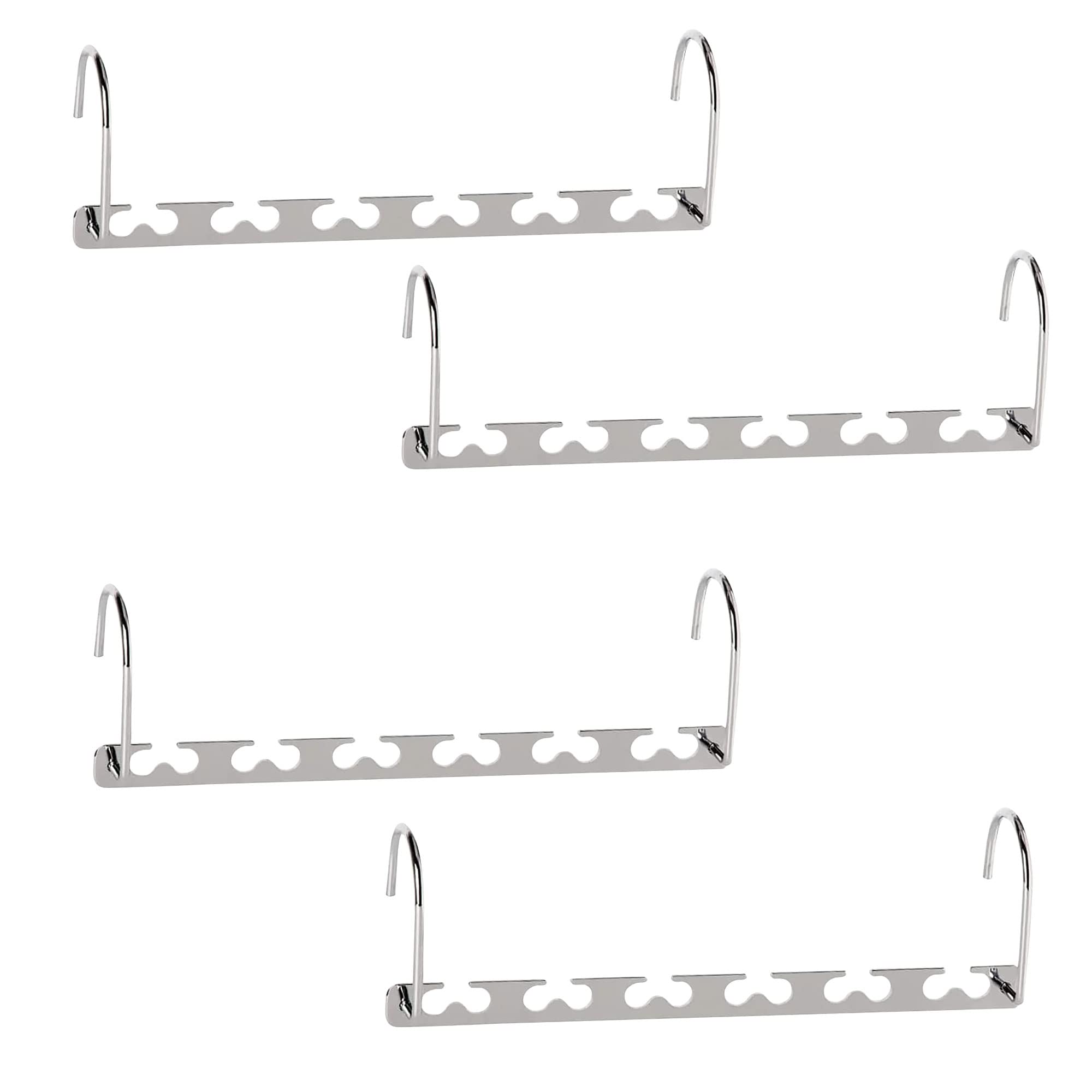 JAMES Strong Metal Hangers With Two Hooks & Space Saving Design Ideal For Wardrobe Clothes, Coats | Magic Space Hangers | Wardrobe Organiser | Coathangers Adult (Pack of 4)