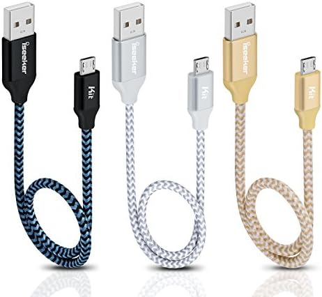 Short Micro USB Cable Android Charger, iSeekerKit 1Ft Nylon Braided High Speed USB to Micro USB Charging Cables Compatible for Samsung, HTC, Motorola, Nokia and More