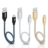 Short Micro USB Cable Android Charger, iSeekerKit 1Ft Nylon Braided High Speed USB to Micro USB Charging Cables Compatible for Galaxy s7 s6, Motorola, Nokia, Power Bank and More