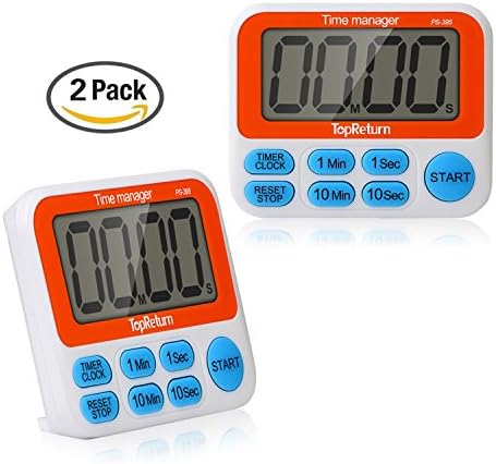TopReturn Kitchen Timer, Dual Count UP/Down Timer, Led Digital Large Display, Loud Alarm, Magnetic Backing, Stand, 2 pack