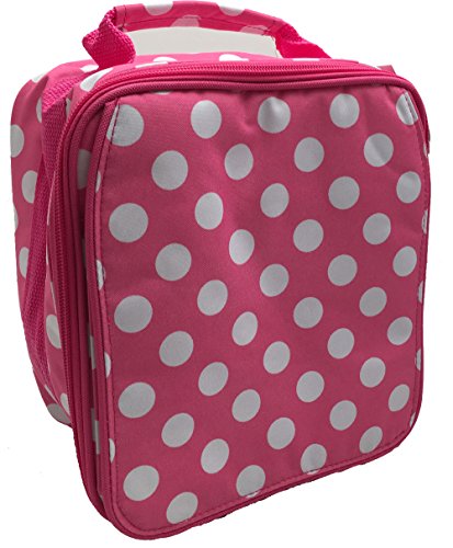 School Insulated Lunch Bag Camp Daycare (Non-Personalized, Pink Polka Dot)