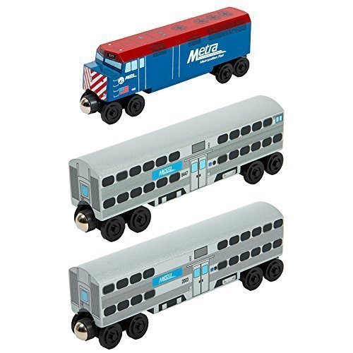 Chicago Metra F-40 Engine 3pc. Set - Wooden Toy Train by Whittle Shortline Railroad