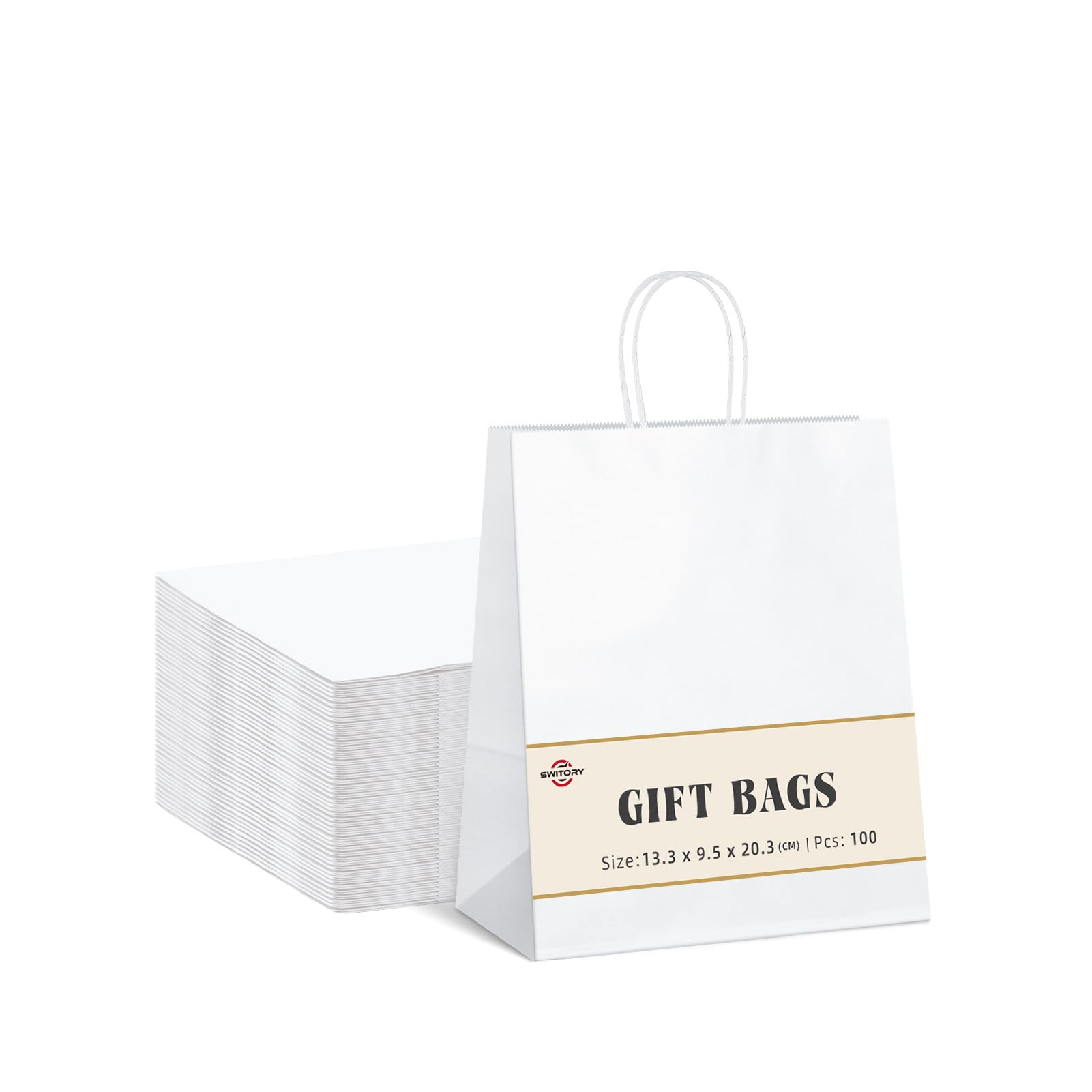 Switory White Paper Bags for Gifts, 100pcs Gift Bags,Small Thank You Party Bags with Handles For Party Favor,Chiristian,Thanksgiving,Christmas,Birthday,Wedding 5.25" x 3.75" x 8"