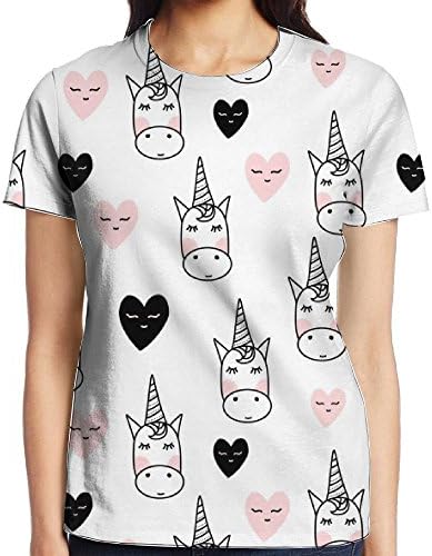 YEXIUSP Unicorn With Heart Comfy Printed Casual T-Shirt Tee Tops For Womens Medium