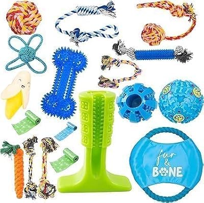 Fur & Bone 18 Pack Dog Chew Toys Rope Teething Squeaky Small Medium Dogs