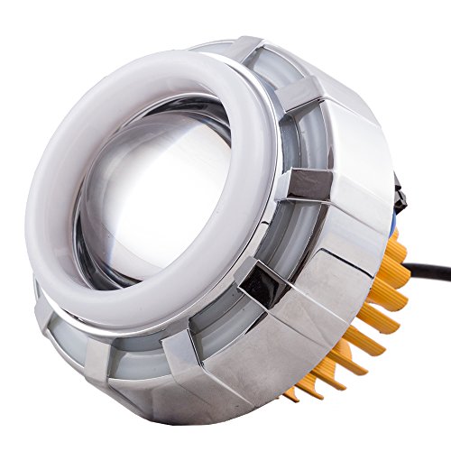Autofy – VKAMLIGHT0049 Round Dual Angel Ring COB LED Universal Projector Headlight for All Bikes (25W, Red & White Light, Single Unit)