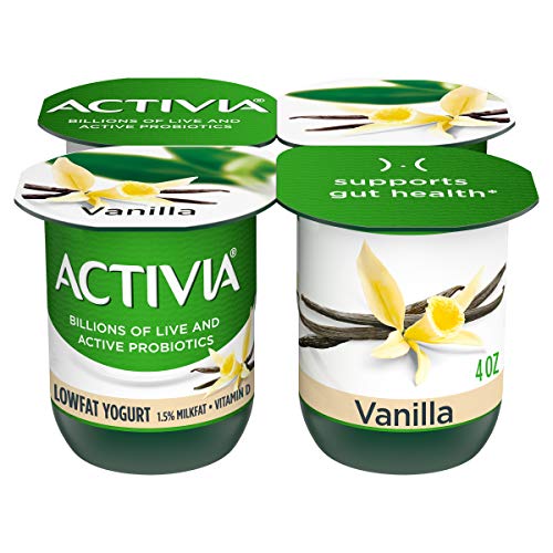 Dannon Activia Lowfat Yogurt, Vanilla, 4 Ounce (Pack of 4) Lowfat Probiotic Yogurt Snack