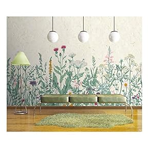 Large Wall Mural - Retro Style Flowers and Plants with Vintage Wall Background | Self-Adhesive Vinyl Wallpaper/Removable Modern Wall Decor - 66x96 inches