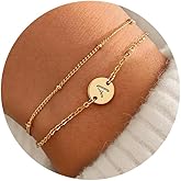 MONOZO Gold Bracelets for Women Girls Valentines Day Gifts, Dainty 18K Gold Plated Disc Monogram Letter A-Z Initial Bracelets for Women Trendy Personalized Letter Bracelet Valentines Day Gifts for Her