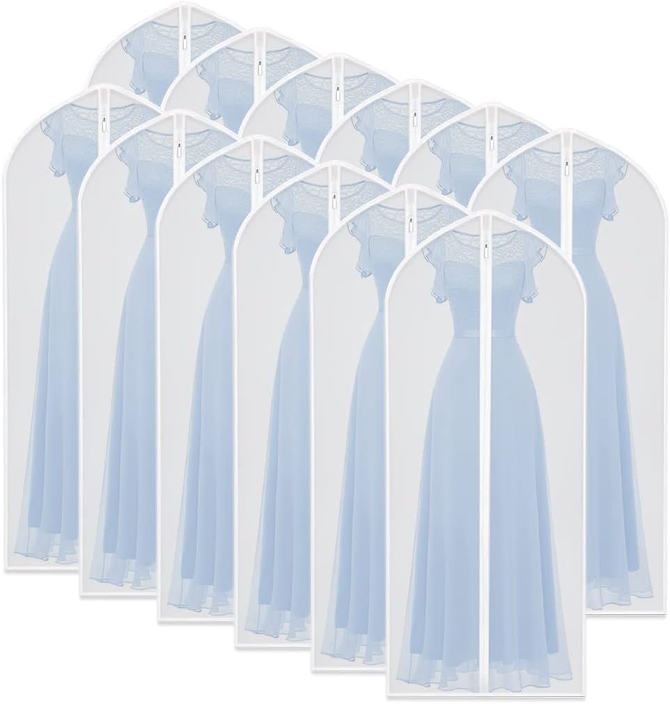 HomeClean Garment Covers 12 Pack 24x60in Transparent Dustproof Zipper Bags