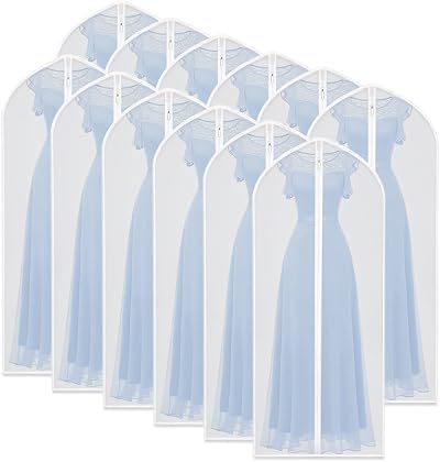 HomeClean Garment Covers 12 Pack 24x60in Transparent Dustproof Zipper Bags
